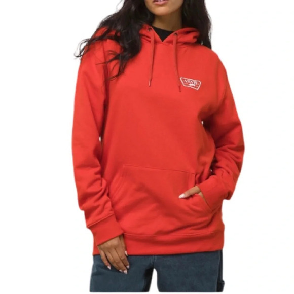 VANS Unisex Full Patch Hoodie Red White Graphic Front Back Kangaroo Pocket Small - Picture 2 of 15